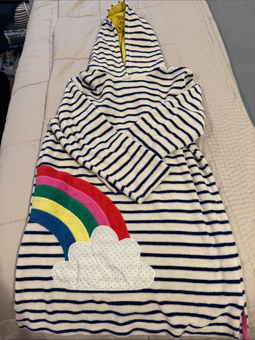Mini Boden Girls Navy Stripe Swim Coverup with Rainbow